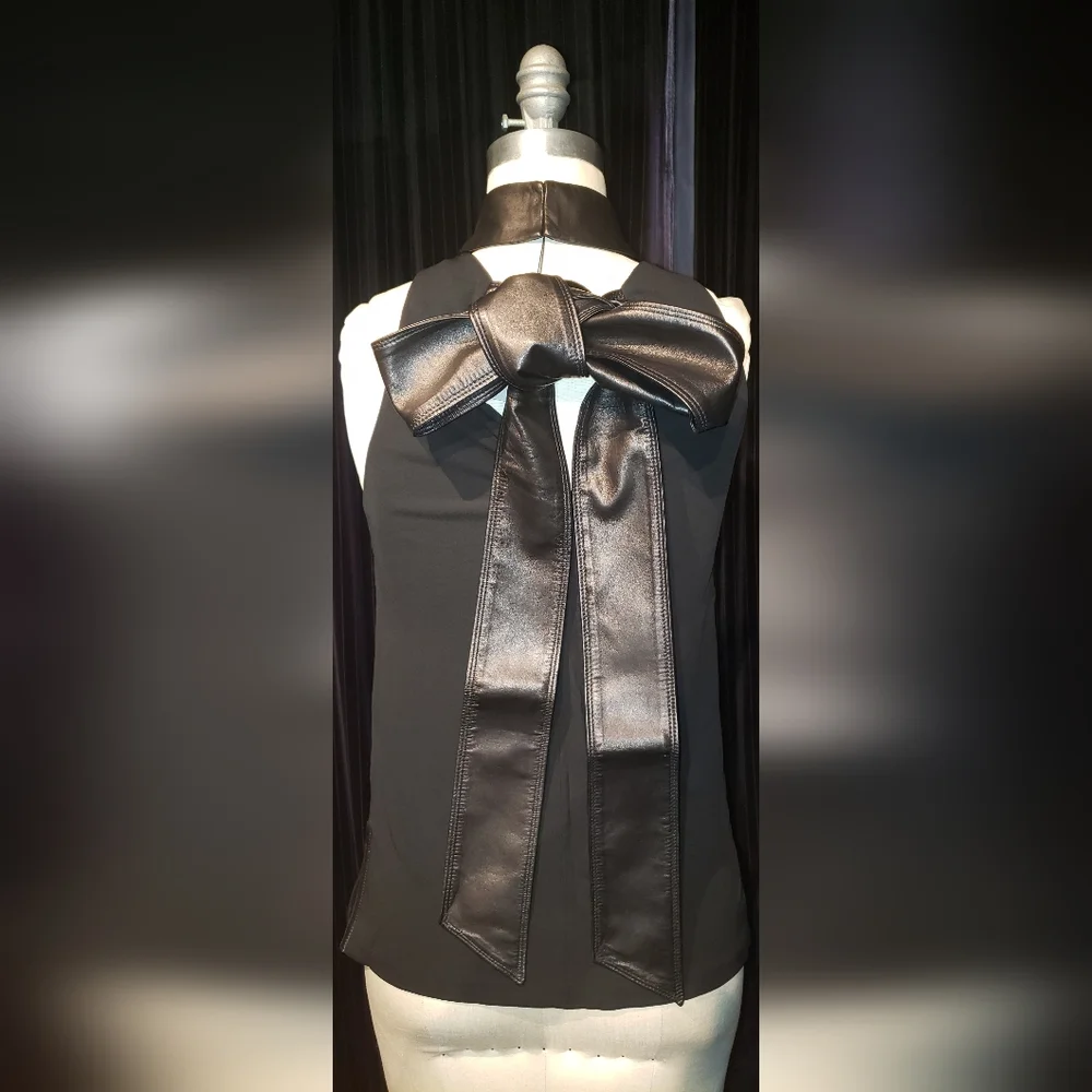 Tom Ford Gucci 100% viscose 100% lambskin leather Black razor tank top Bow 40 - Picture 2 of 16